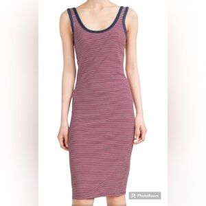 Zara Trafaluc Bodycon Striped Navy Blue, Red and White Midi Dress. Size S.